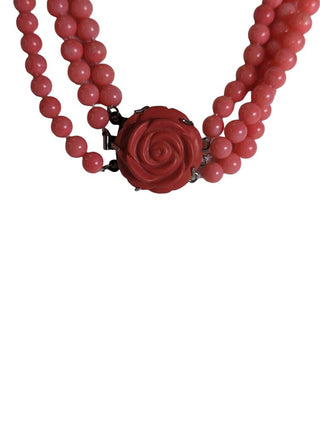 R Triple Strand Beaded Necklace w/ Rose