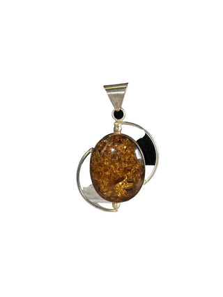 R Mexican Silver Oval Stone Pendant