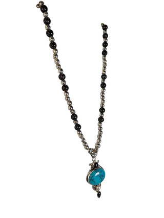 R Sterling stone pendant on beaded necklace