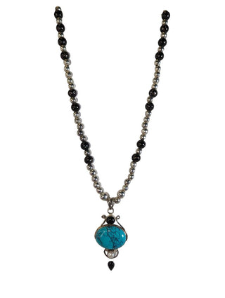 R Sterling stone pendant on beaded necklace
