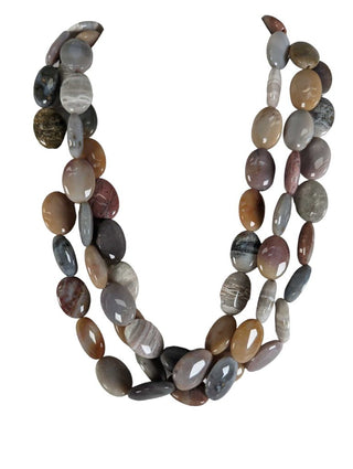 R triple strand stone necklace