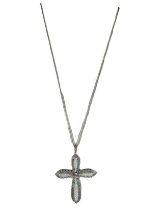 R sterling opal cross pendant necklace