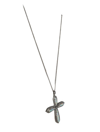 R sterling opal cross pendant necklace