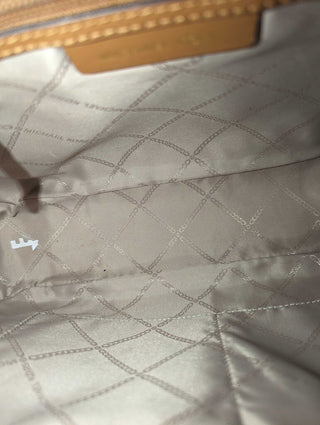 R canvas leather trim monogram shoulder