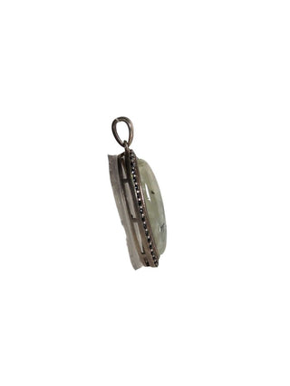 R sterling prehnite black spinel pendant