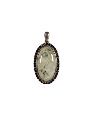 R sterling prehnite black spinel pendant