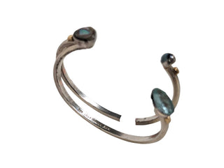 R sterling 14k pearl shell aquamarine cuff
