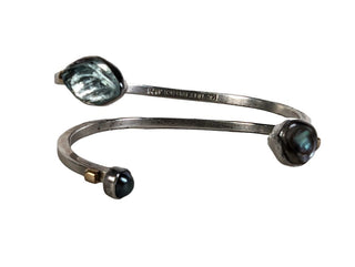 R sterling 14k pearl shell aquamarine cuff