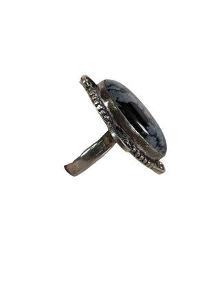 R Snowflake Obsidian Ring