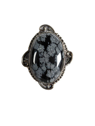 R Snowflake Obsidian Ring