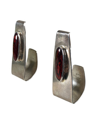 Sterling oval stone clip earrings