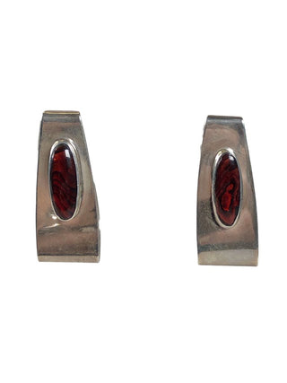 Sterling oval stone clip earrings