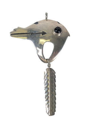 R SS Bear Pendant w/ Stone & Feather