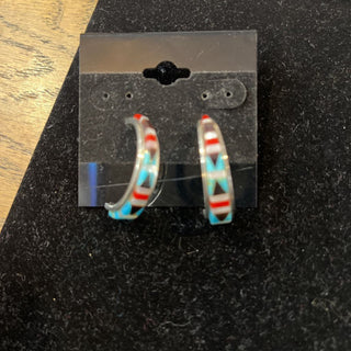 Sterling inlaid stone hoop earrings