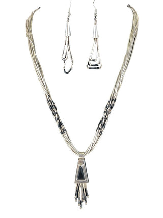 Sterling liquid silver 10-strand necklace/earring set