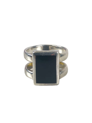 R SS Rectangular Stone Double Banded Ring