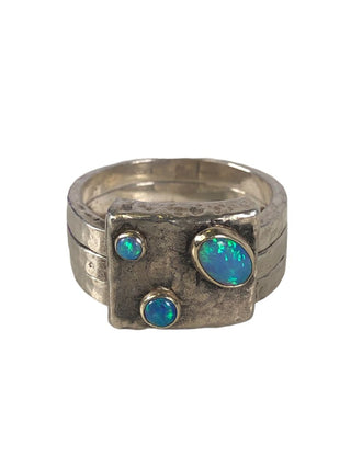 R SS Hammered Trio w/ Stone Ring