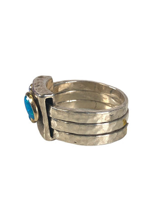R SS Hammered Trio w/ Stone Ring
