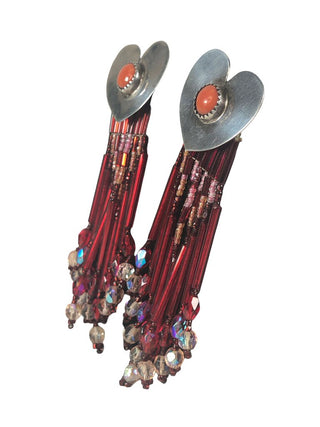 R SS Beaded Heart Earrings w/ Stone