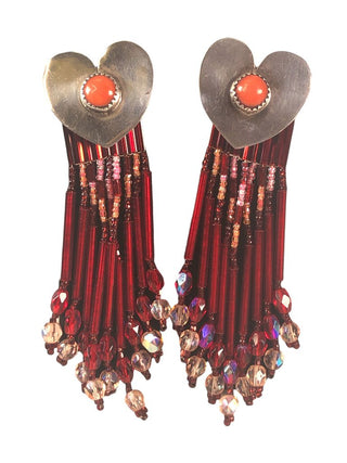 R SS Beaded Heart Earrings w/ Stone