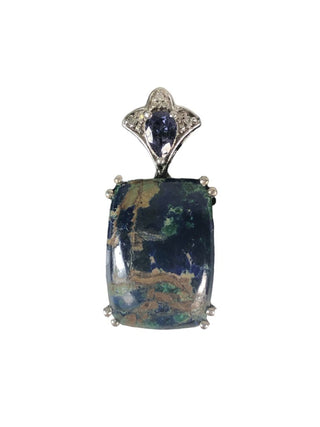 SS Rectangular Stone Pendant w/ Gemstone